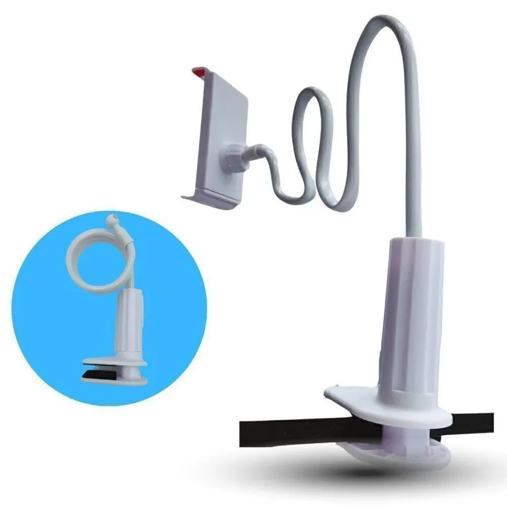Universal Cell Phone Holder Bracket Clamp, Gooseneck Bed Table Desk Stand, White